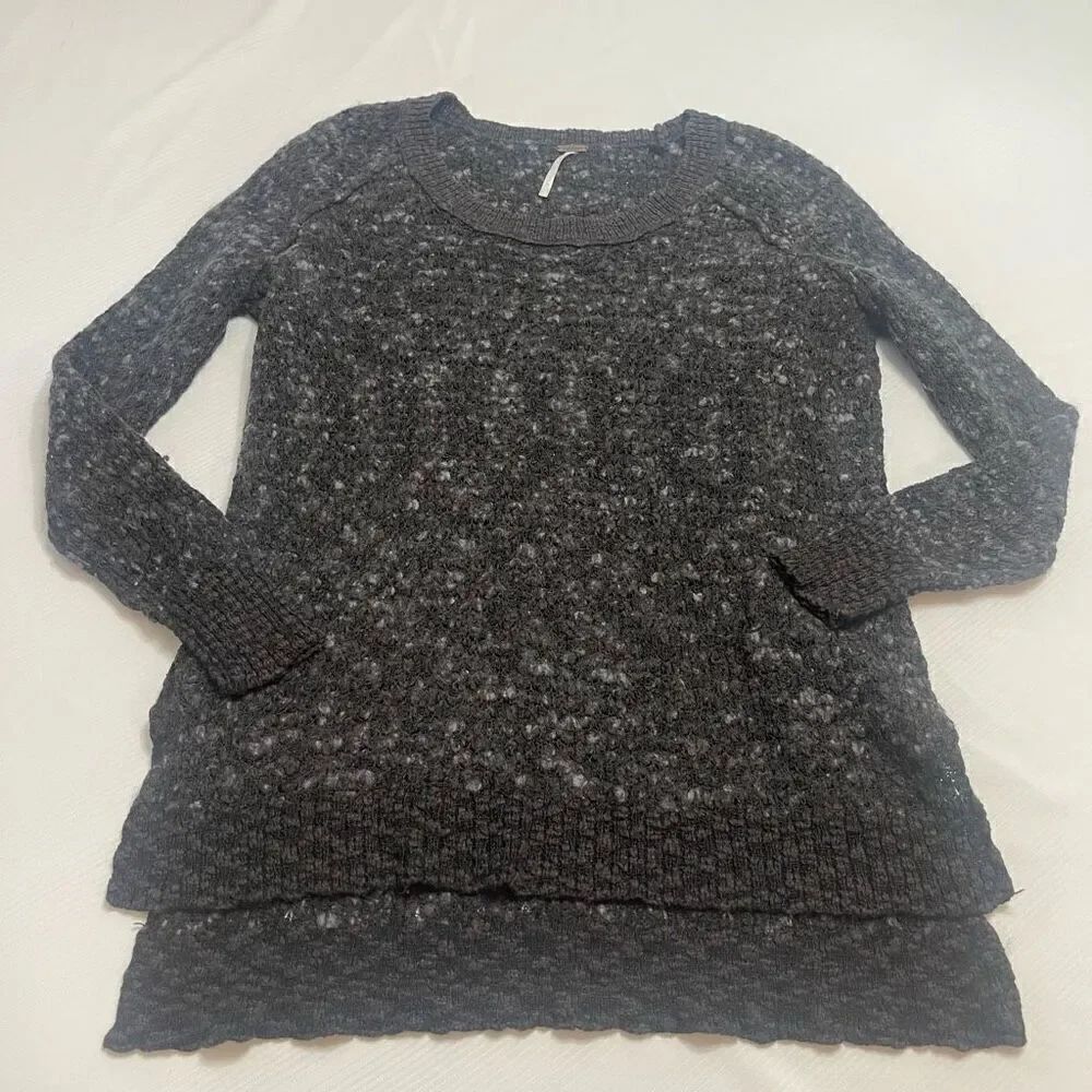 Free People Charcoal Grey Marled Knit Sweater Size XS